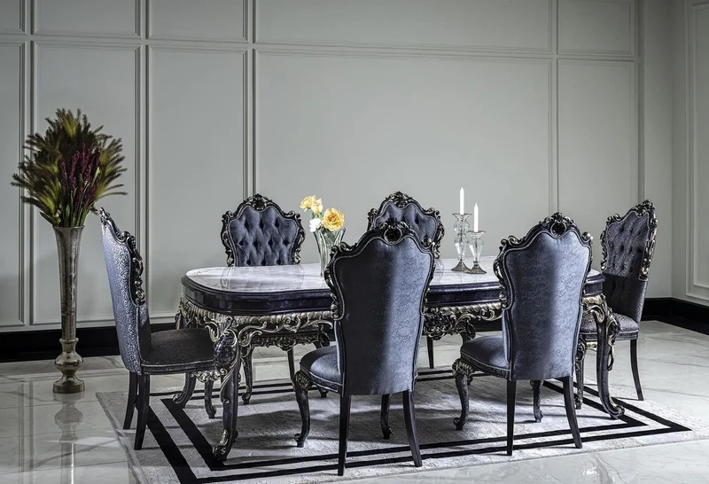 Casa Padrino Luxus Barock Esszimmerstuhl Set Blau / Gold - Handgefertigtes Küchen Stühle 6er Set - Barock Esszimmer Möbel - Edel & Prunkvoll
