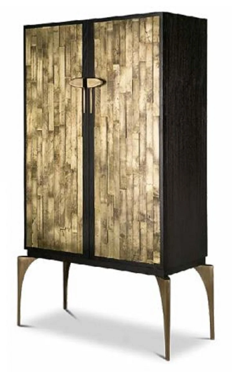 Casa Padrino Designer Barschrank Dunkelbraun / Gold / Messing 100 x 46 x H. 166 cm - Massivholz Schrank mit 2 Türen - Wohnzimmer Möbel - Hotel Möbel - Luxus Kollektion
