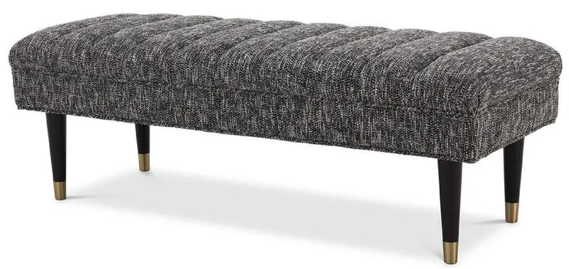 Casa Padrino Luxus Sitzbank Schwarz / Messingfarben 134 x 50 x H. 45 cm - Gepolsterte Massivholz Bank - Wohnzimmer Möbel - Hotel Möbel - Luxus Kollektion