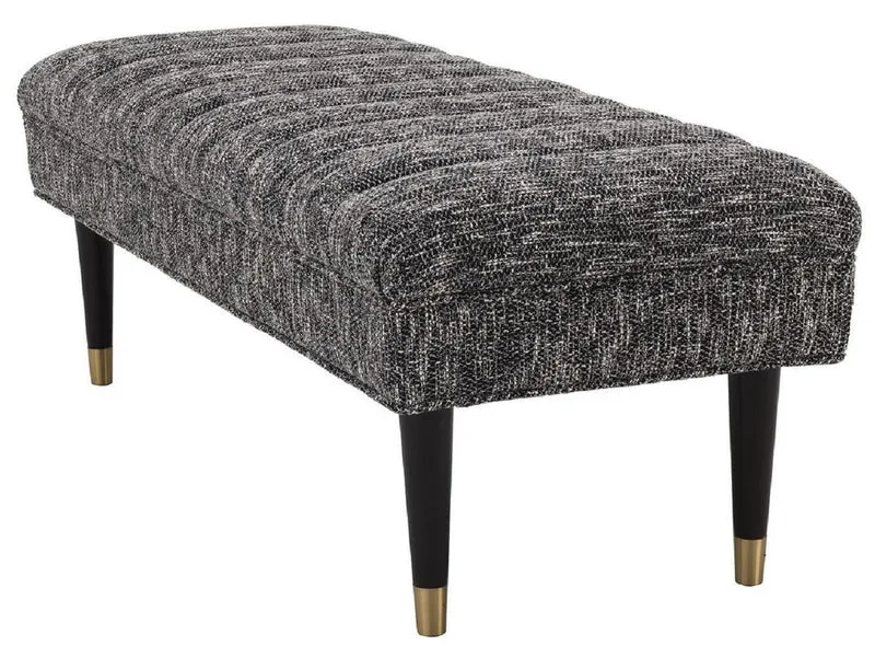 Casa Padrino Luxus Sitzbank Schwarz / Messingfarben 134 x 50 x H. 45 cm - Gepolsterte Massivholz Bank - Wohnzimmer Möbel - Hotel Möbel - Luxus Kollektion