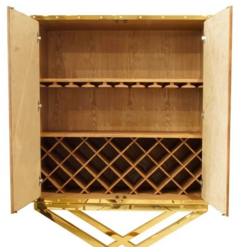 Casa Padrino Luxus Barschrank Braun / Gold 108 x 48 x H. 180 cm - Edler Weinschrank mit 2 Türen - Luxus Bar Möbel