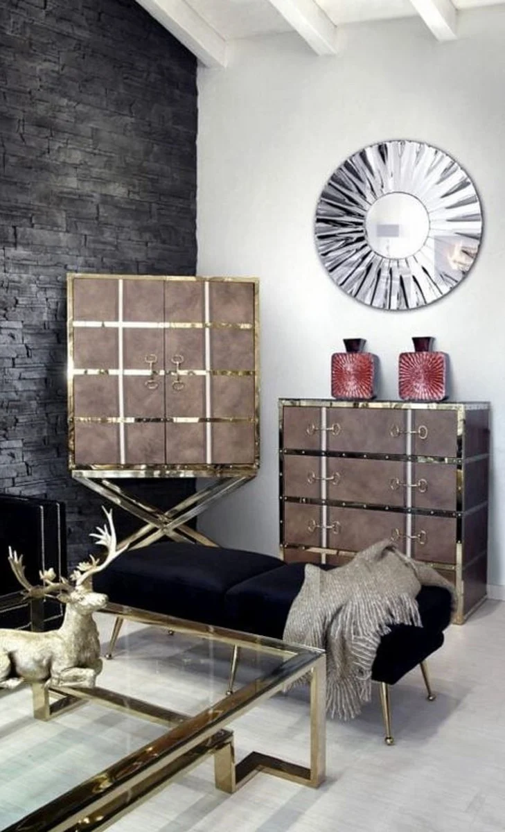 Casa Padrino Luxus Barschrank Braun / Gold 108 x 48 x H. 180 cm - Edler Weinschrank mit 2 Türen - Luxus Bar Möbel