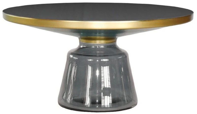 Casa Padrino Luxus Couchtisch Schwarz / Grau / Gold Ø 75 x H. 37 cm - Runder Glas Wohnzimmertisch - Moderne Wohnzimmer Möbel