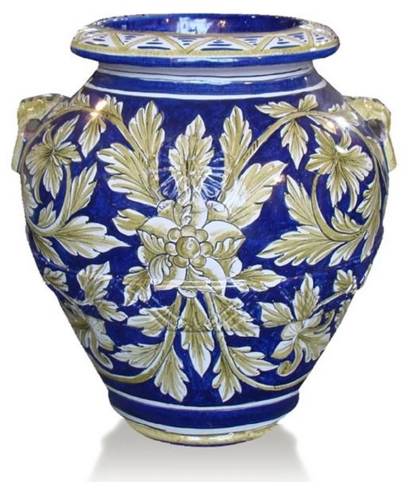 Casa Padrino Luxus Barock Terracotta Vase Blau / Gold / Weiß - Verschiedene Größen - Prunkvolle handgefertigte & handbemalte Blumenvase - Barock Deko Accessoires