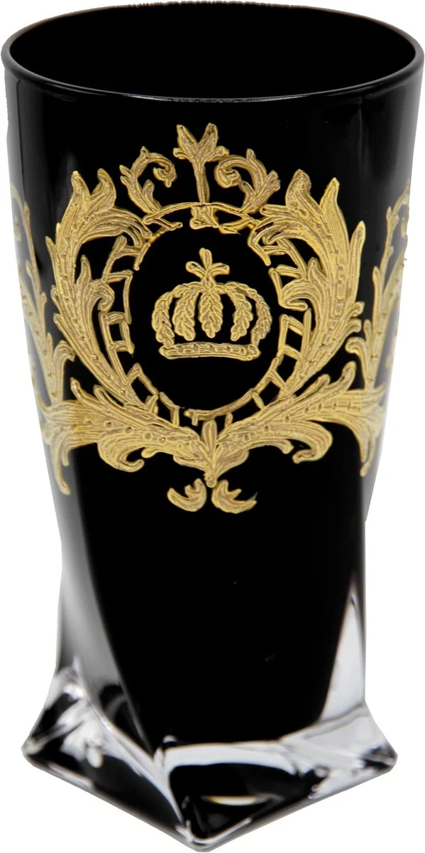 Pompöös by Casa Padrino Luxus Wasserglas mit 24 Karat Vergoldung Schwarz / Gold Ø 8 x H. 13,5 cm - Pompööses Trinkglas designed by Harald Glööckler