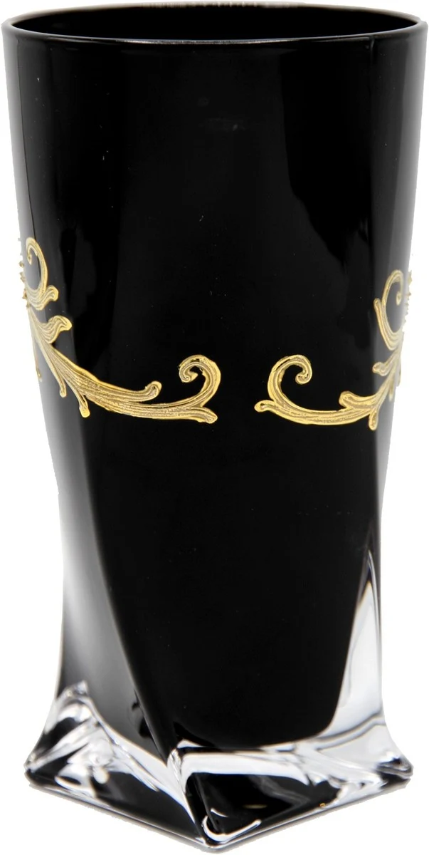 Pompöös by Casa Padrino Luxus Wasserglas mit 24 Karat Vergoldung Schwarz / Gold Ø 8 x H. 13,5 cm - Pompööses Trinkglas designed by Harald Glööckler