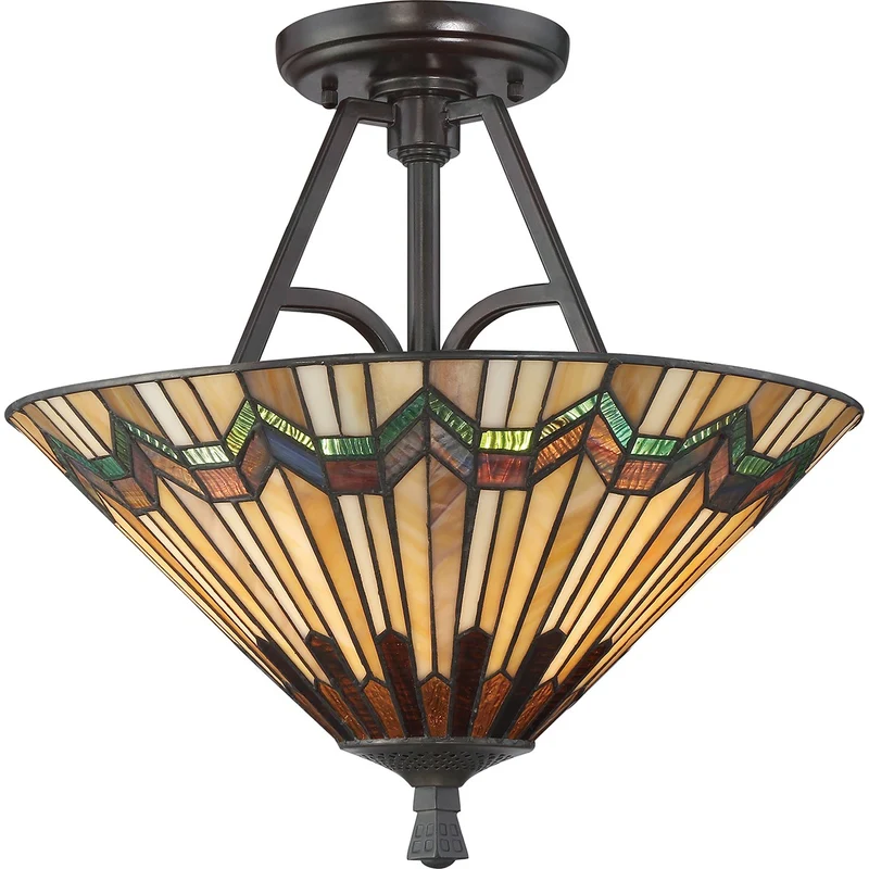 Casa Padrino Luxus Tiffany Deckenleuchte Mehrfarbig Ø 40,6 x H. 38,1 cm - Runde Tiffany Lampe mit handgefertigtem Glas Lampenschirm