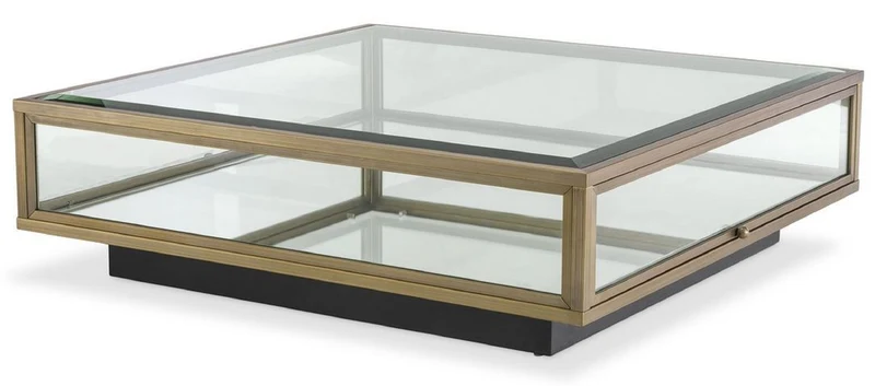 Casa Padrino Luxus Couchtisch Messingfarben / Schwarz 100 x 100 x H. 30 cm - Moderner Wohnzimmertisch - Wohnzimmer Möbel - Luxus Qualität