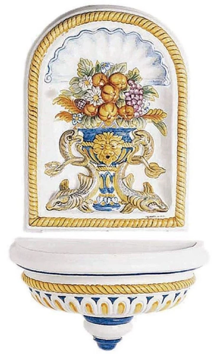 Casa Padrino Luxus Jugendstil Wandbrunnen Weiß / Mehrfarbig 105 x 50 x H. 130 cm