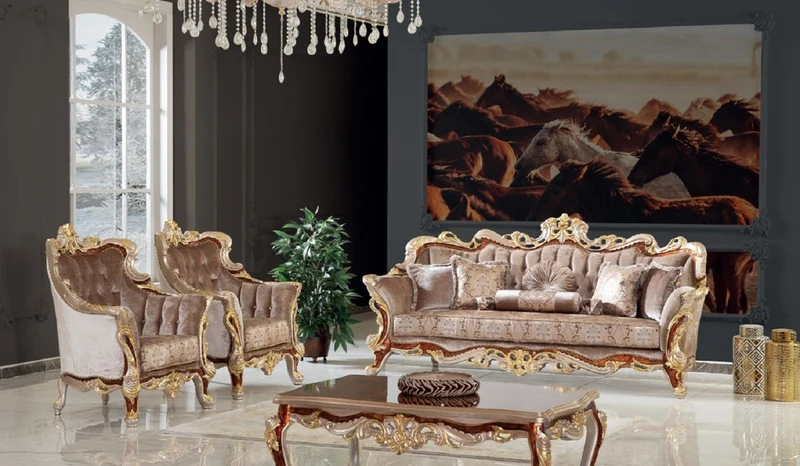 Casa Padrino Luxus Barock Sofa Grau / Braun / Silber / Gold 255 x 95 x H. 118 cm - Prunkvolles Wohnzimmer Sofa mit elegantem Muster - Möbel im Barockstil