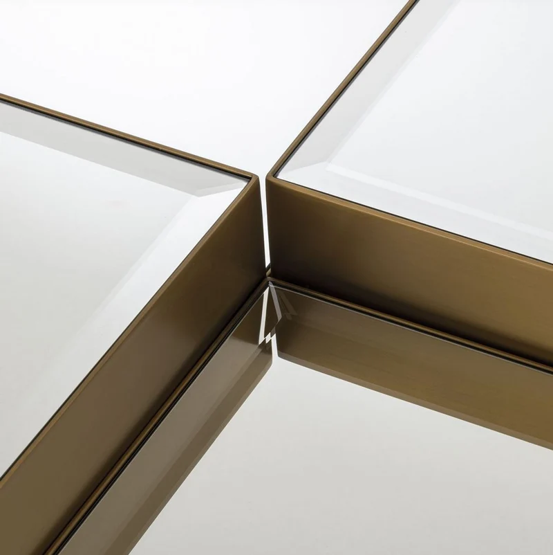 Casa Padrino Luxus Edelstahl Couchtisch Set mit Spiegelglas Tischplatten Messingfarben / Schwarz - Wohnzimmer Möbel - Luxus Möbel