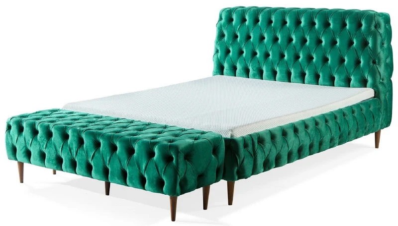 Casa Padrino Luxus Chesterfield Doppelbett Grün / Braun - Verschiedene Größen - Modernes Bett mit Matratze und Sitzbank - Schlafzimmer Möbel