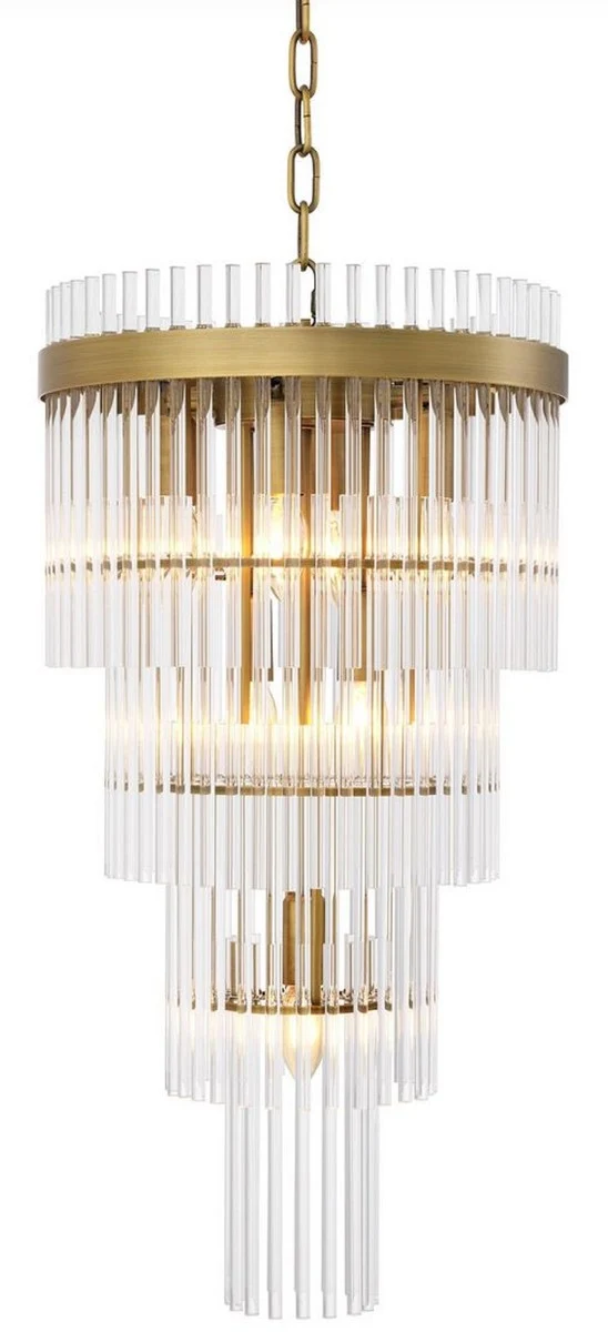 Casa Padrino Luxus Kronleuchter Antik Messingfarben Ø 35,5 x H. 68 cm - Moderner Metall Kronleuchter mit edlen Glasröhren - Luxus Kollektion