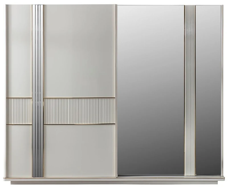 Casa Padrino Luxus Schlafzimmerschrank Weiß / Gold 260 x 72 x H. 218 cm - Edler Massivholz Kleiderschrank mit 2 Schiebetüren - Luxus Schlafzimmer Möbel