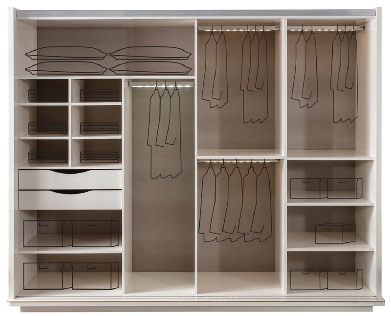 Casa Padrino Luxus Schlafzimmerschrank Weiß / Gold 260 x 72 x H. 218 cm - Edler Massivholz Kleiderschrank mit 2 Schiebetüren - Luxus Schlafzimmer Möbel