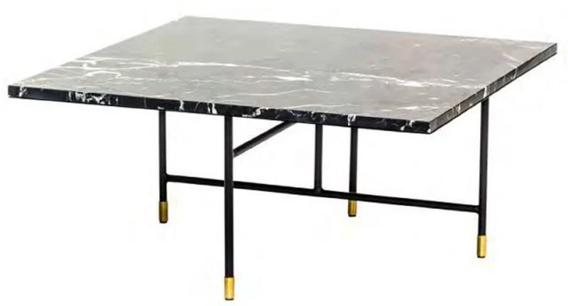 Casa Padrino Luxus Couchtisch Schwarz / Messingfarben 80 x 80 x H. 37 cm - Moderner Wohnzimmertisch mit Marmorplatte und Metallgestell - Luxus Wohnzimmer Möbel