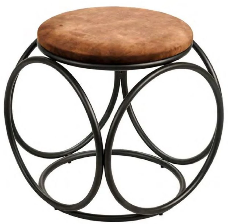 Casa Padrino Luxus Hocker Braun / Schwarz 50 x 50 x H. 50 cm - Gepolsteter Sitzhocker mit Metallgestell - Wohnzimmer Möbel - Luxus Kollektion