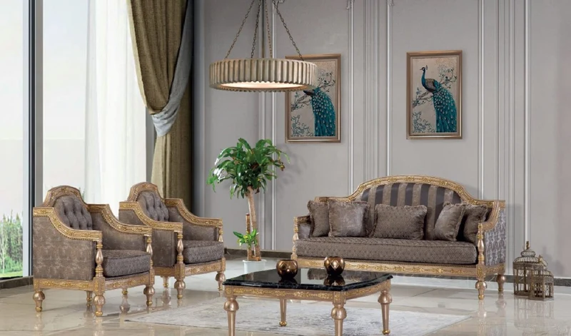 Casa Padrino Luxus Barock Couchtisch Schwarz / Silber / Gold - Prunkvoller Massivholz Wohnzimmertisch mit Tischplatte in Marmoroptik - Barock Möbel