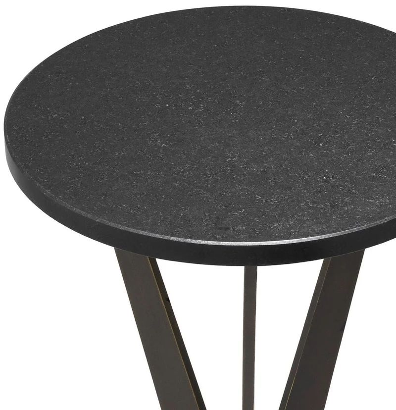 Casa Padrino Luxus Beistelltisch Schwarz / Bronzefarben Ø 30,5 x H. 52 cm - Runder Tisch mit Granitplatte und Metall Beinen - Wohnzimmer Möbel - Luxus Möbel