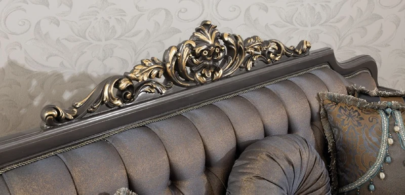 Casa Padrino Luxus Barock Sofa Blau / Grau / Gold 235 x 93 x H. 115 cm - Prunkvolles handgefertigtes Wohnzimmer Sofa mit dekorativen Kissen - Barock Wohnzimmer Möbel