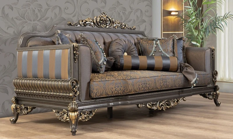 Casa Padrino Luxus Barock Wohnzimmer Set Blau / Grau / Gold - 2 Sofas & 2 Sessel & 1 Couchtisch - Prunkvolle Barock Wohnzimmer Möbel