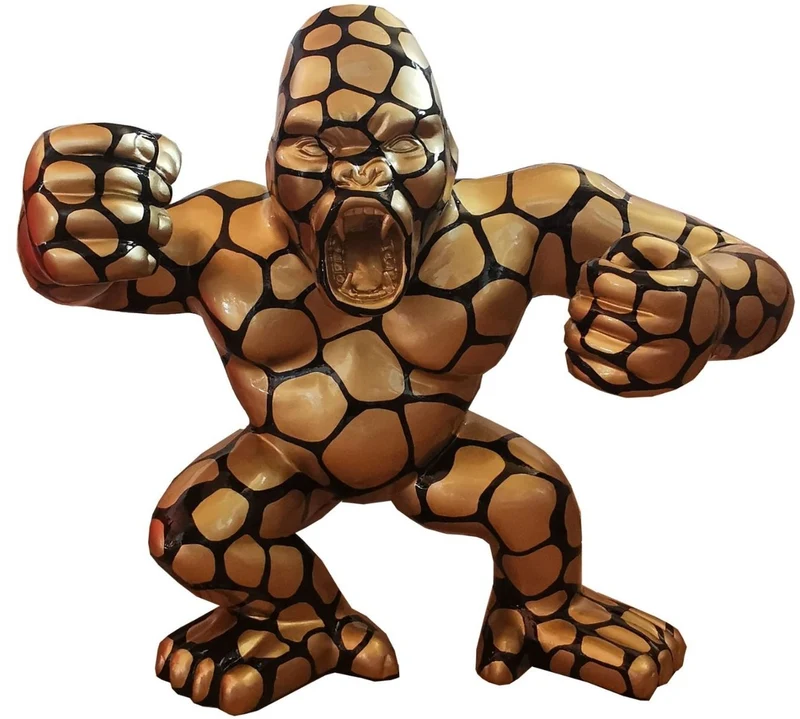 Casa Padrino Designer Deko Skulptur Gorilla Affe Gold / Schwarz 214 x 100 x H. 185 cm - Wetterbeständige Dekofigur - Garten Terrassen Deko
