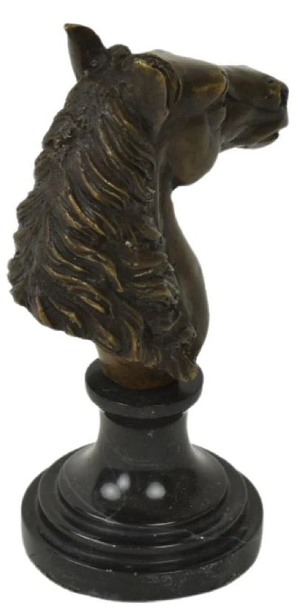 Casa Padrino Luxus Briefbeschwerer Pferdekopf Bronzefarben / Schwarz 8 x 10 x H. 16 cm - Bronze Skulptur mit Marmorsockel - Schreibtisch Deko Accessoires