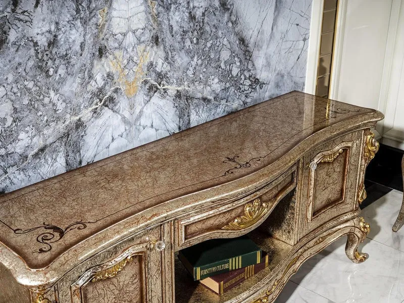 Casa Padrino Luxus Barock TV Schrank Antik Silber / Braun / Gold - Prunkvolles Wohnzimmer Sideboard mit 2 Türen und Schublade - Barock Wohnzimmer Möbel