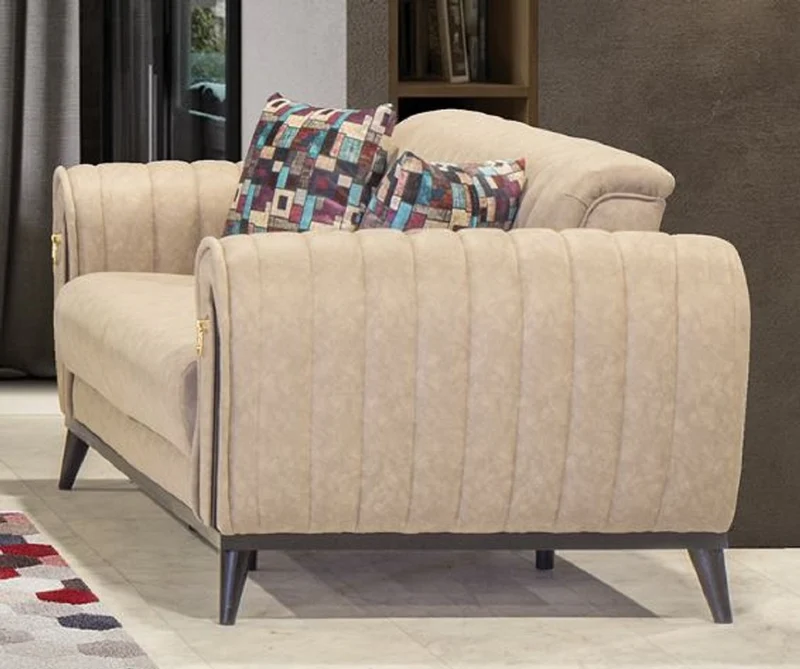 Casa Padrino Luxus Schlafsofa Beige / Schwarz / Gold 222 x 90 x H. 80 cm - Modernes Wohnzimmer Sofa - Luxus Wohnzimmer Möbel