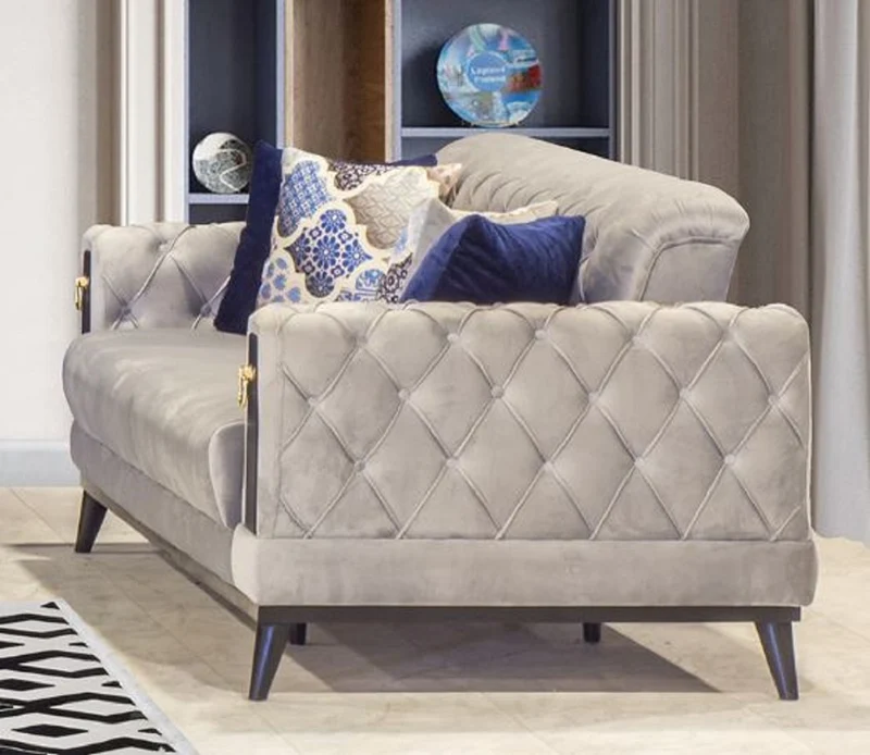 Casa Padrino Chesterfield Schlafsofa Grau / Schwarz / Gold 222 x 90 x H. 80 cm - Modernes Wohnzimmer Sofa - Chesterfield Möbel - Wohnzimmer Möbel