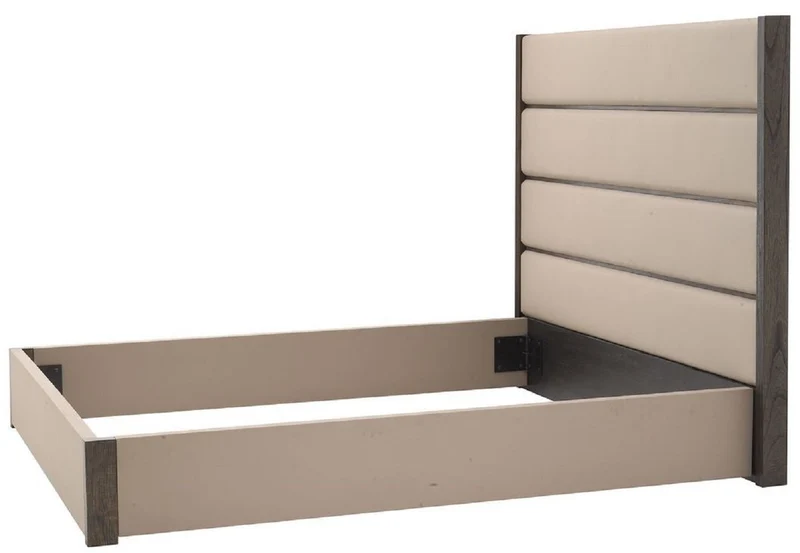 Casa Padrino Luxus Doppelbett Rahmen mit Kopfteil Grau / Dunkelbraun 205,5 x 225 x H. 150,5 cm - Schlafzimmer Möbel - Hotel Möbel - Luxus Qualität