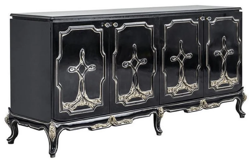 Casa Padrino Luxus Barock Sideboard Schwarz / Gold - Handgefertigter Massivholz Schrank mit 4 Türen - Barock Möbel - Edel & Prunkvoll
