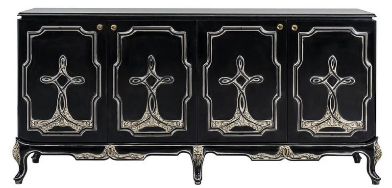 Casa Padrino Luxus Barock Sideboard Schwarz / Gold - Handgefertigter Massivholz Schrank mit 4 Türen - Barock Möbel - Edel & Prunkvoll
