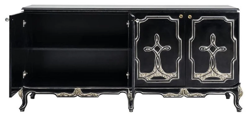 Casa Padrino Luxus Barock Sideboard Schwarz / Gold - Handgefertigter Massivholz Schrank mit 4 Türen - Barock Möbel - Edel & Prunkvoll