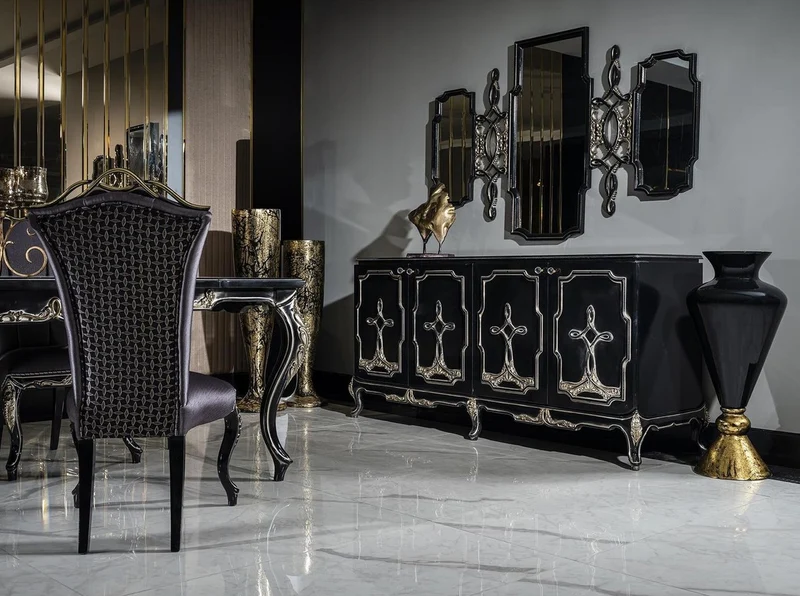 Casa Padrino Luxus Barock Sideboard Schwarz / Gold - Handgefertigter Massivholz Schrank mit 4 Türen - Barock Möbel - Edel & Prunkvoll