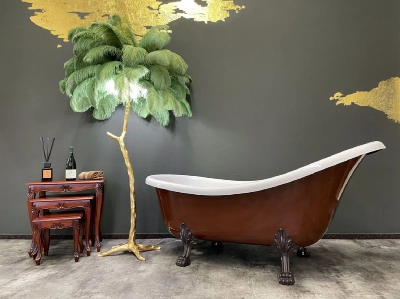 Casa Padrino Luxus Jugendstil Badewanne Mahagonibraun / Weiß 174 x 83 x H. 81 cm - Freistehende Retro Badewanne mit Löwenfüßen - Retro Badezimmer Möbel