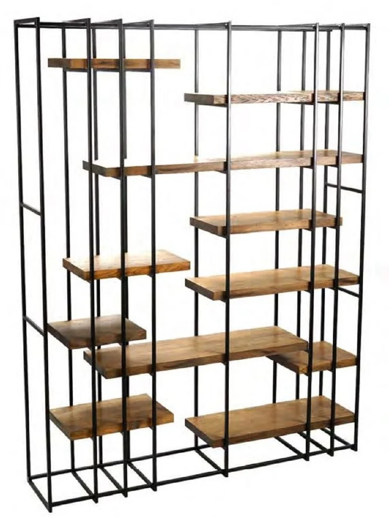 Casa Padrino Luxus Regalschrank Schwarz / Naturfarben 160 x 35 x H. 210 cm - Wohnzimmerschrank - Bücherschrank - Luxus Möbel