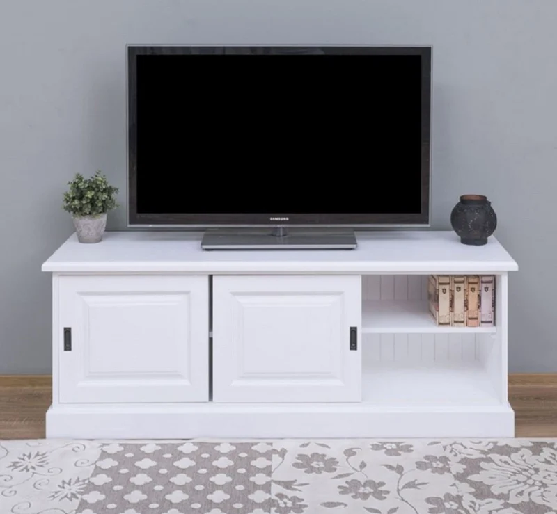 Casa Padrino Landhausstil TV Schrank Weiß 160 x 46 x H. 60 cm - Massivholz Sideboard - Landhausstil Wohnzimmer Möbel
