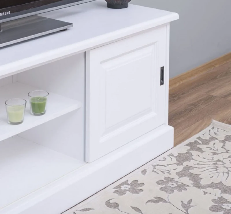 Casa Padrino Landhausstil TV Schrank Weiß 160 x 46 x H. 60 cm - Massivholz Sideboard - Landhausstil Wohnzimmer Möbel