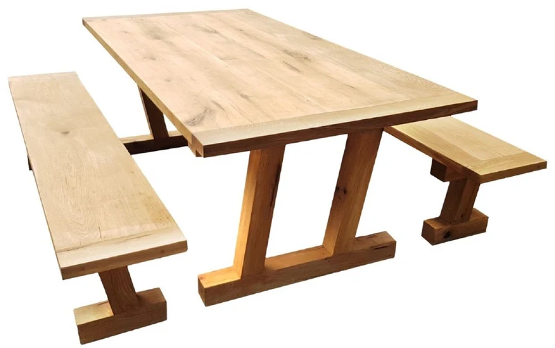Casa Padrino Massivholz Esszimmer Set Naturfarben - Eichenholz Esstisch mit 2 Sitzbänken - Esszimmmer Möbel - Restaurant Möbel - Massive Eichenholz Möbel