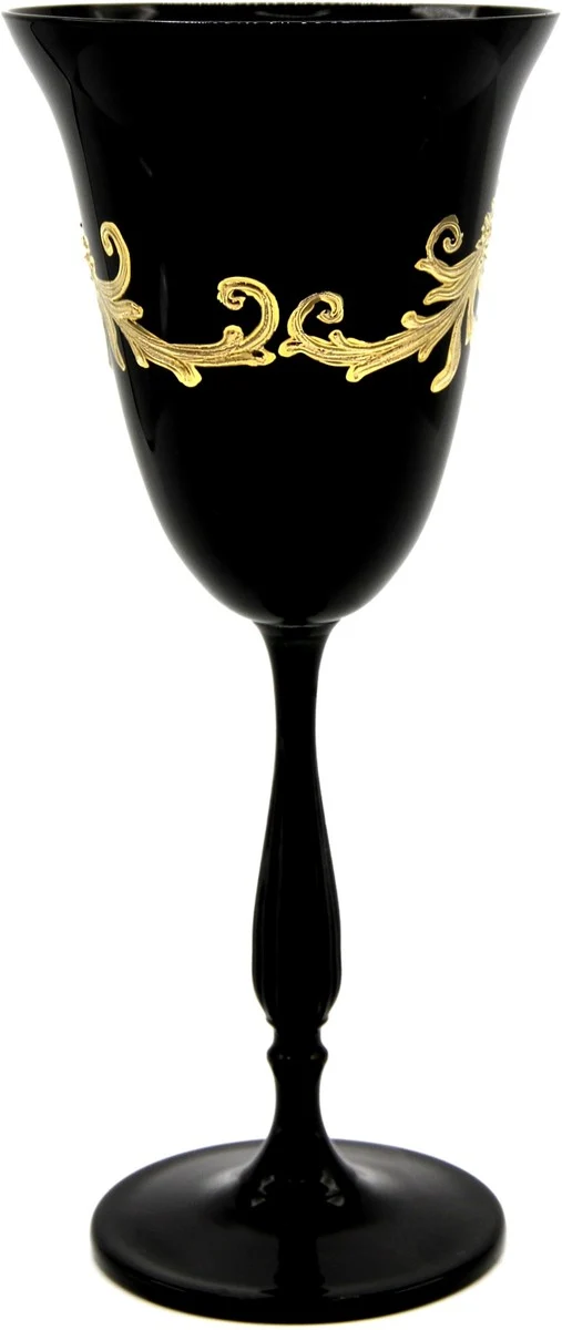 Pompöös by Casa Padrino Luxus Weißweinglas Set Schwarz / Gold Ø 8,7 x H. 20,3 cm - Weißweingläser mit 24 Karat Vergoldung - Pompööse Weingläser designed by Harald Glööckler