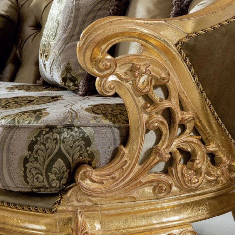 Casa Padrino Luxus Barock Sofa Grün / Grau / Gold 235 x 95 x H. 110 cm - Handgefertigtes Wohnzimmer Sofa mit elegantem Muster - Barock Wohnzimmer Möbel - Edel & Prunkvoll
