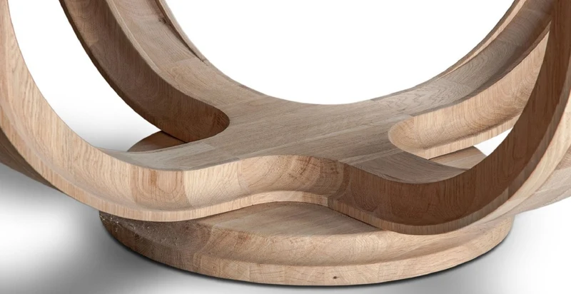 Casa Padrino Luxus Massivholz Couchtisch Naturfarben Ø 73 x H. 43 cm - Runder Eichenholz Wohnzimmertisch mit Glasplatte - Massivholz Wohnzimmer Möbel