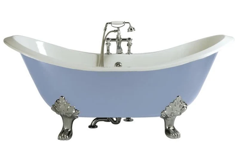 Casa Padrino Luxus Jugendstil Gusseisen Badewanne Hellblau / Weiß / Silber 180 x 77 x H. 79 cm - Gebogene freistehende Badewanne - Barock & Jugendstil Badezimmer Möbel
