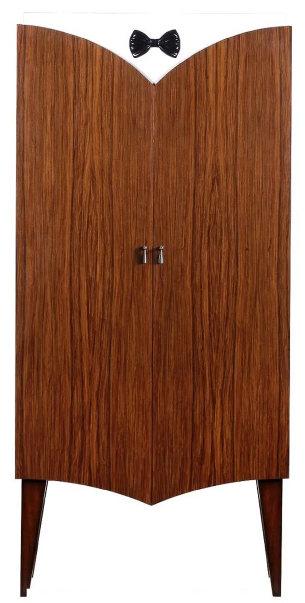 Casa Padrino Luxus Art Deco Barschrank Braun / Weiß / Schwarz 80 x 45 x H. 170 cm - Massivholz Weinschrank - Bar Möbel - Hotel Möbel - Luxus Qualität