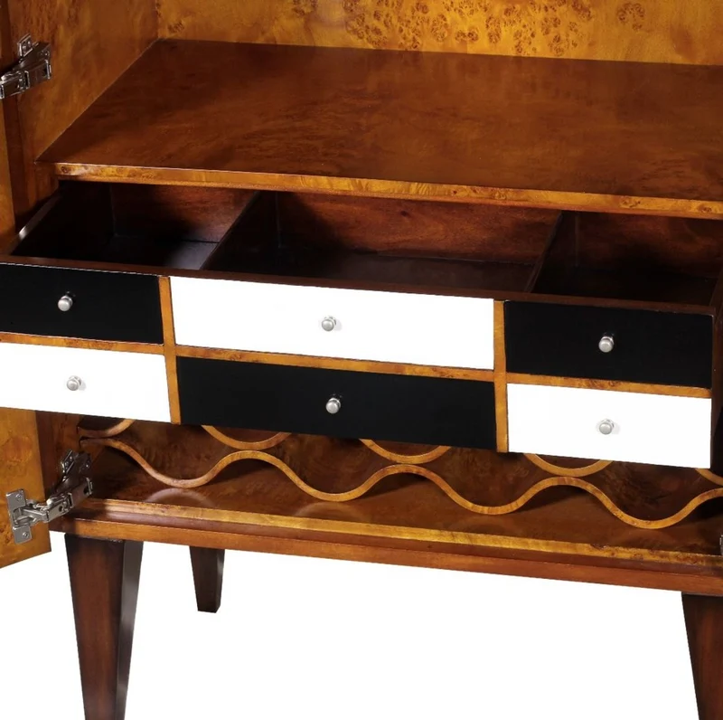Casa Padrino Luxus Art Deco Barschrank Braun / Weiß / Schwarz 80 x 45 x H. 170 cm - Massivholz Weinschrank - Bar Möbel - Hotel Möbel - Luxus Qualität