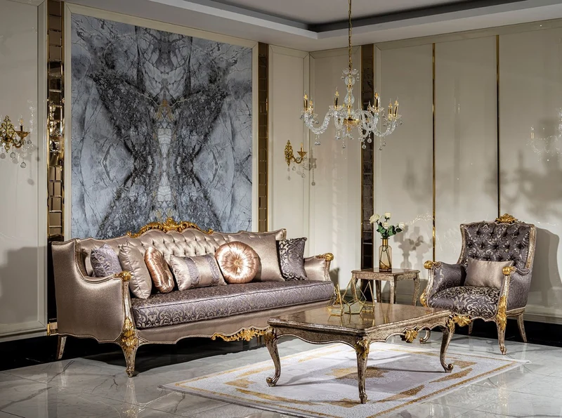 Casa Padrino Luxus Barock Wohnzimmer Sessel Lila / Silber / Antik Silber / Braun / Gold - Handgefertigter Barockstil Sessel mit elegantem Muster und dekorativem Kissen - Barock Wohnzimmer Möbel