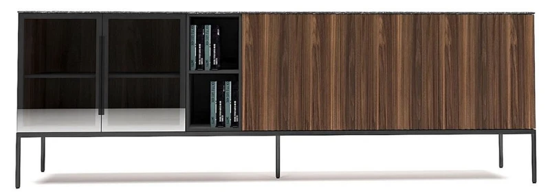 Casa Padrino Luxus Sideboard Braun / Schwarz / Weiß 235 x 50 x H. 83 cm - Moderner Massivholz Wohnzimmer Schrank - Luxus Wohnzimmer Möbel