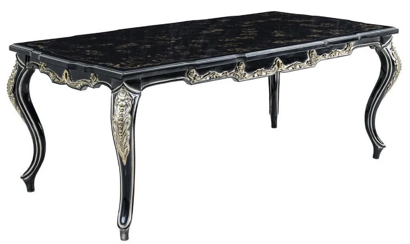 Casa Padrino Luxus Barock Esstisch Schwarz / Gold - Massivholz Esszimmertisch - Barock Esszimmer Möbel - Edel & Prunkvoll