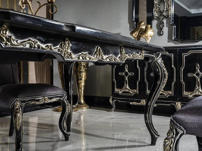 Casa Padrino Luxus Barock Esstisch Schwarz / Gold - Massivholz Esszimmertisch - Barock Esszimmer Möbel - Edel & Prunkvoll